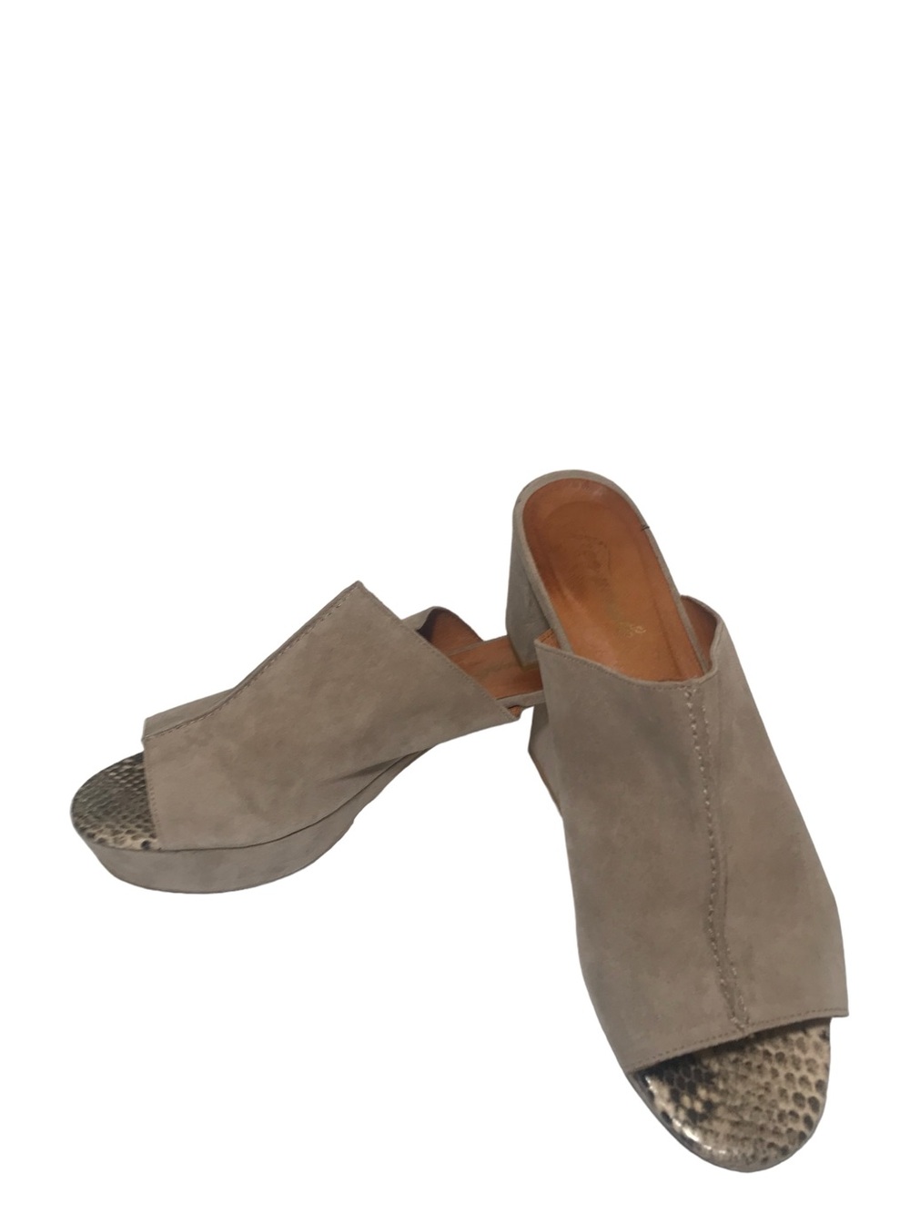 Free People Taupe Suede Open-Toe Platform Mules